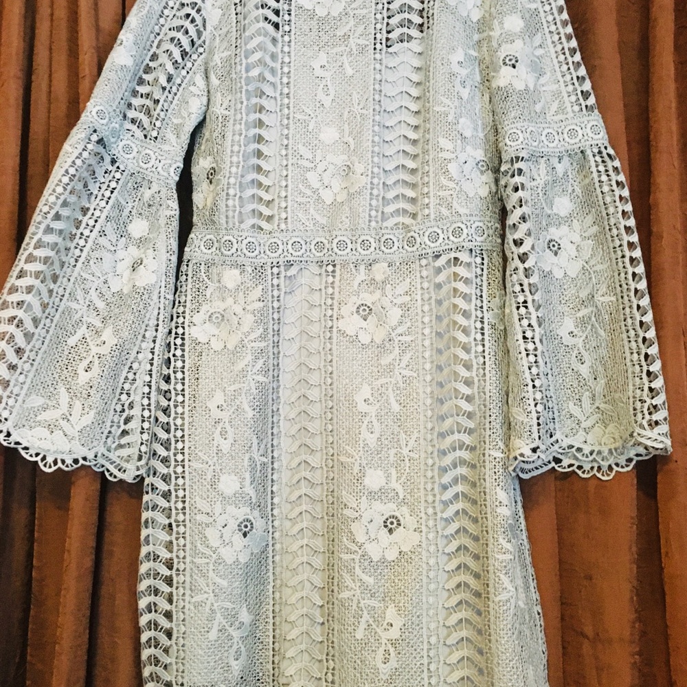 Periwinkle blue bell sleeve lace dress